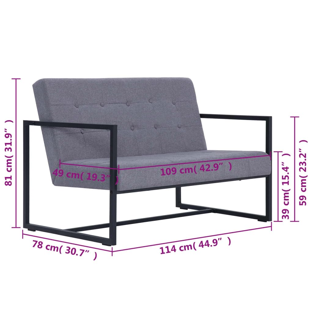 Light Gray 2-Seater Upholstered Fabric Sofa with Armrests P726238