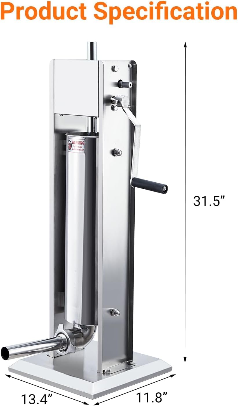 15LBS/7L Two Speed Stainless Steel Sausage Stuffer with 4 Stuffing Tubes X7440