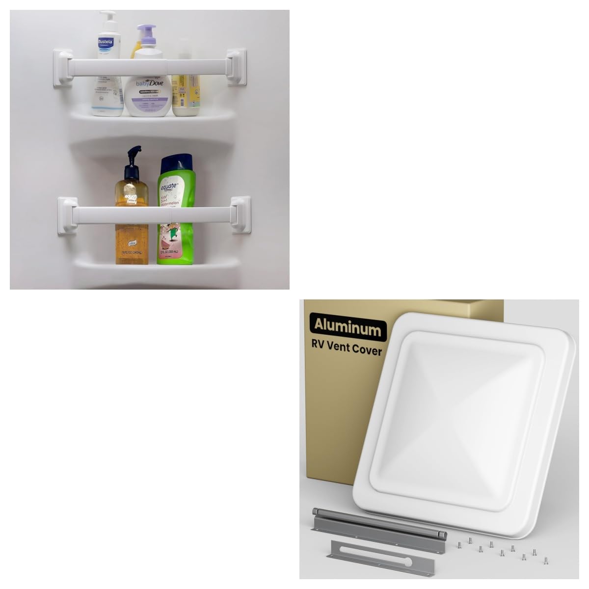 Adjustable RV Shower Corner Storage Bar and 14''x14'' RV Vent Cover 2pack J241