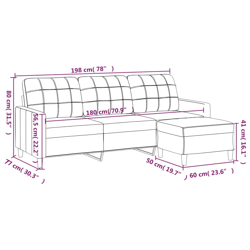 Light Gray 78 Inch Wide 3-Seater Sofa with Footstool Y42741