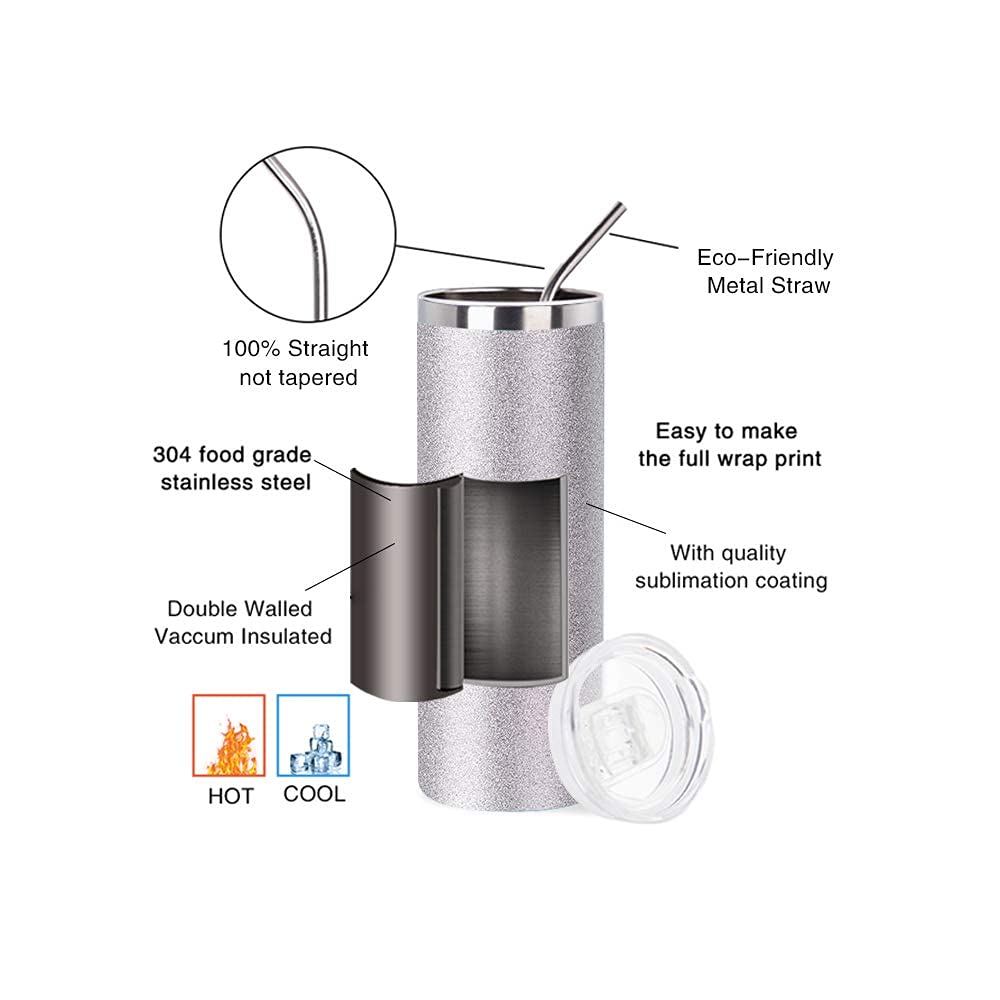 4 Pack 20 OZ Glitter Silver Tumblers M843322