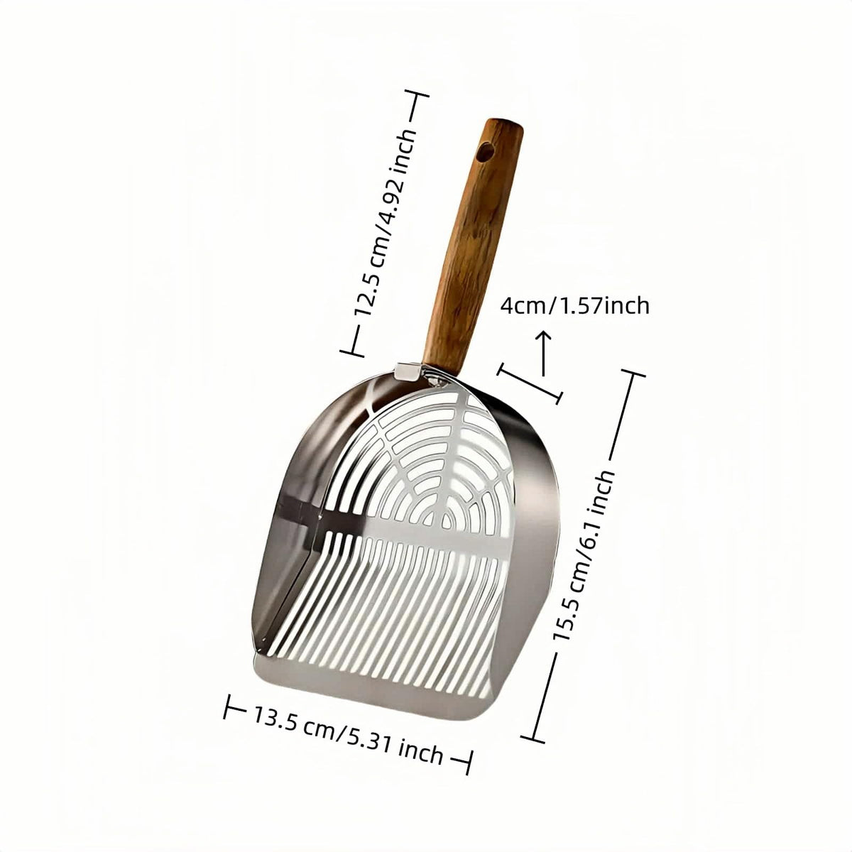 Stainless Steel Cat Litter Scoop with Wood Handle B61601
