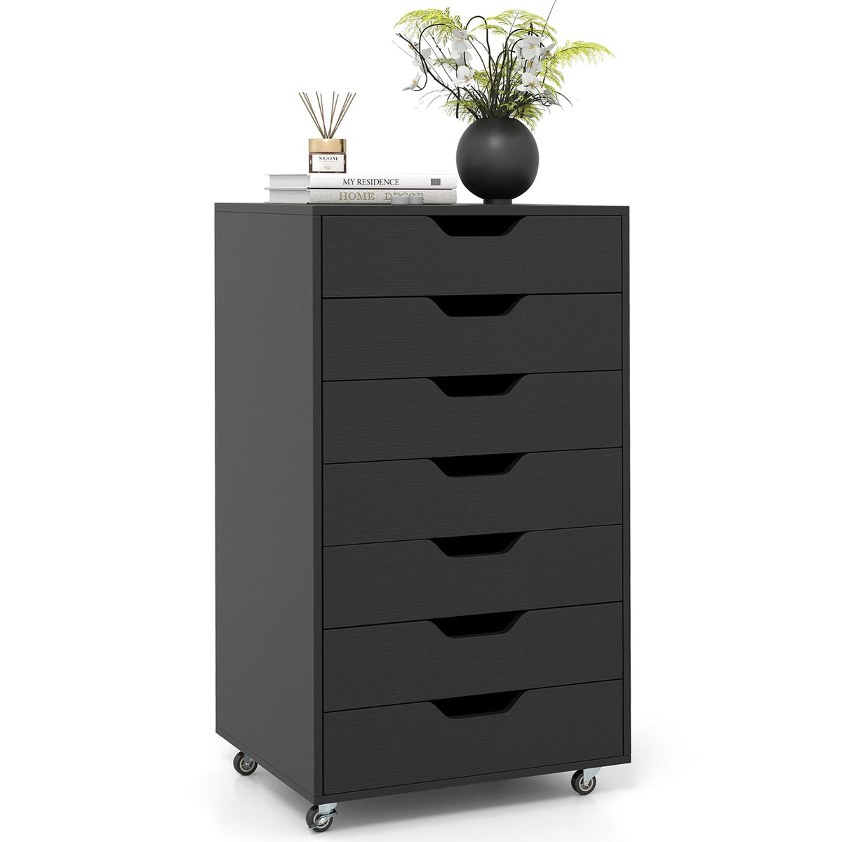 7 Drawer Wooden Storage Cabinet with Casters M86739
