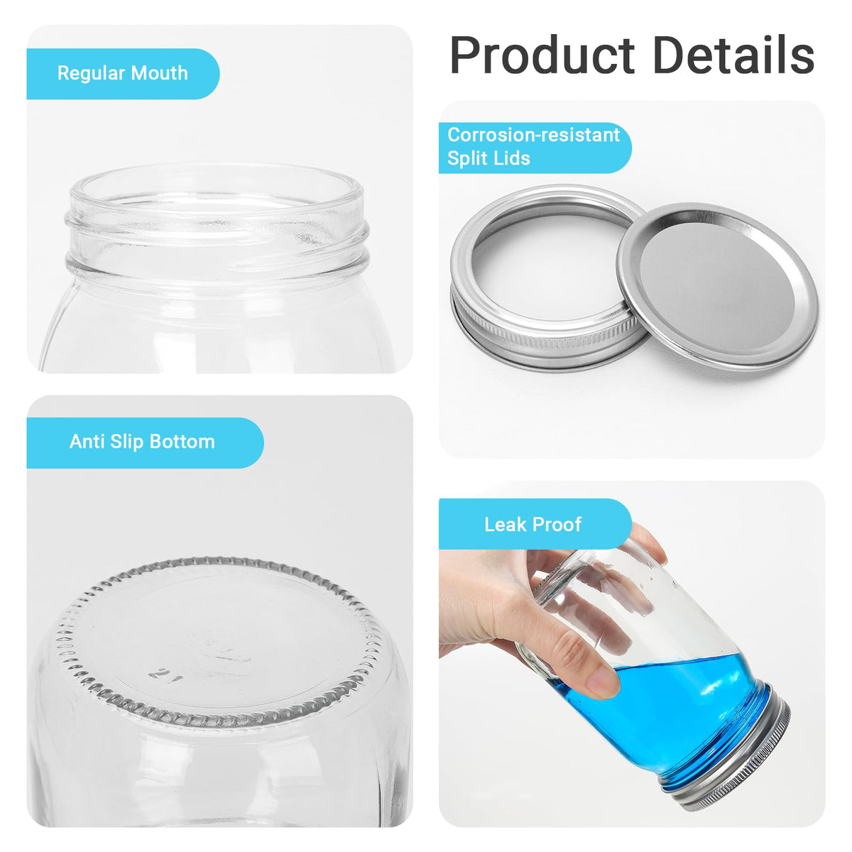20 Pack 12 oz Clear Glass Mason Jars with Lids W635
