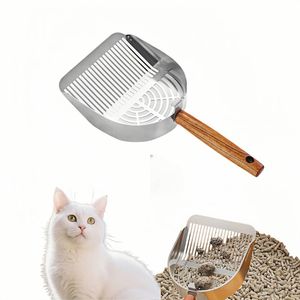 Stainless Steel Cat Litter Scoop with Wood Handle B61601