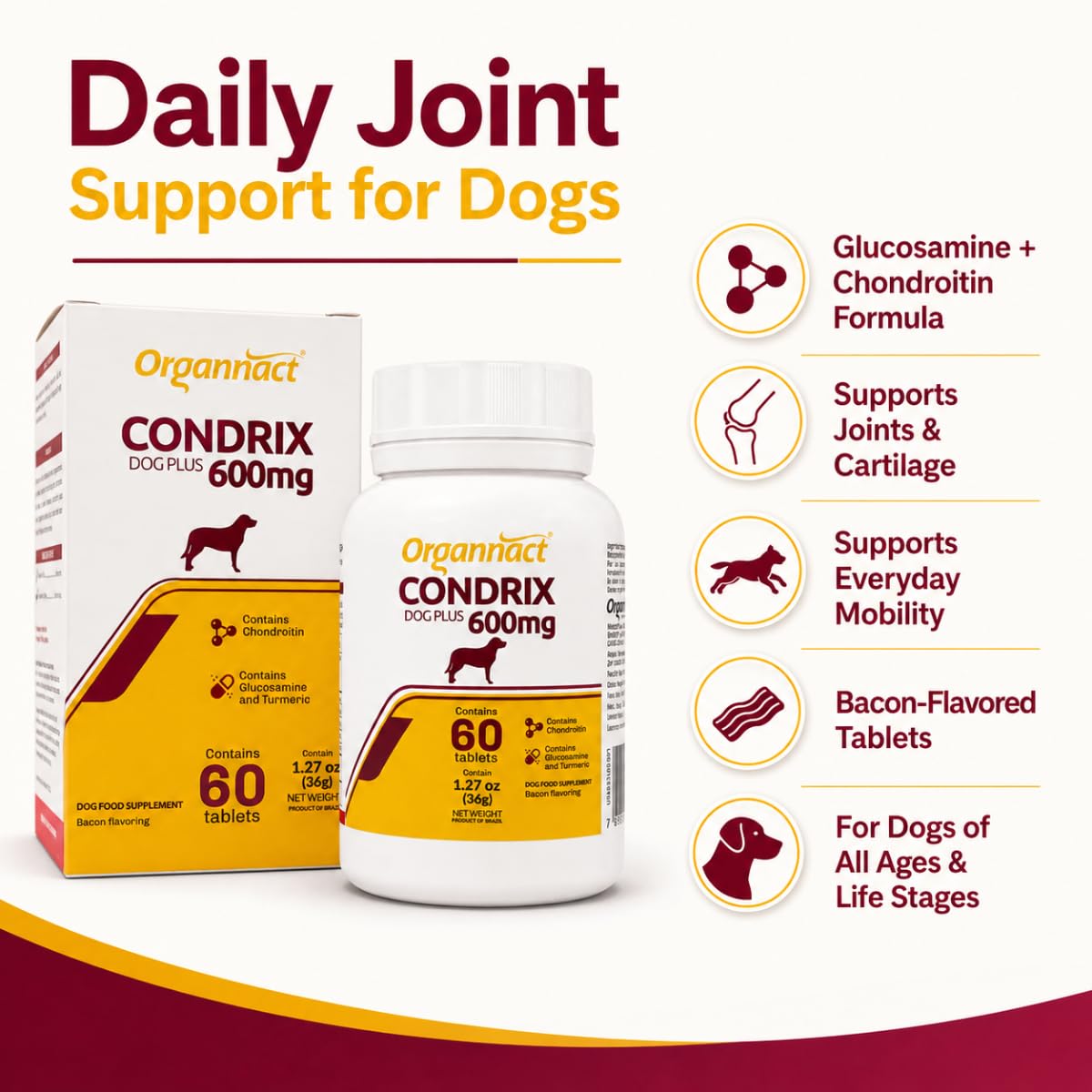 Bacon Flavored Glucosamine Chondroitin Turmeric Dog Supplement 60 Count D61641