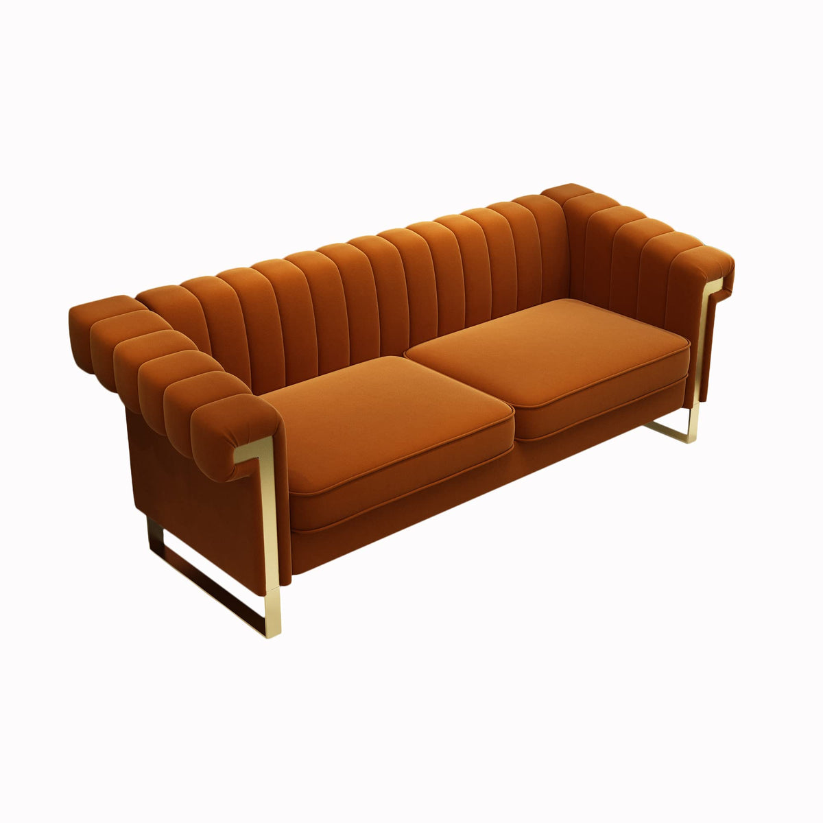 84 Inch Orange Velvet Chesterfield Sofa C59600