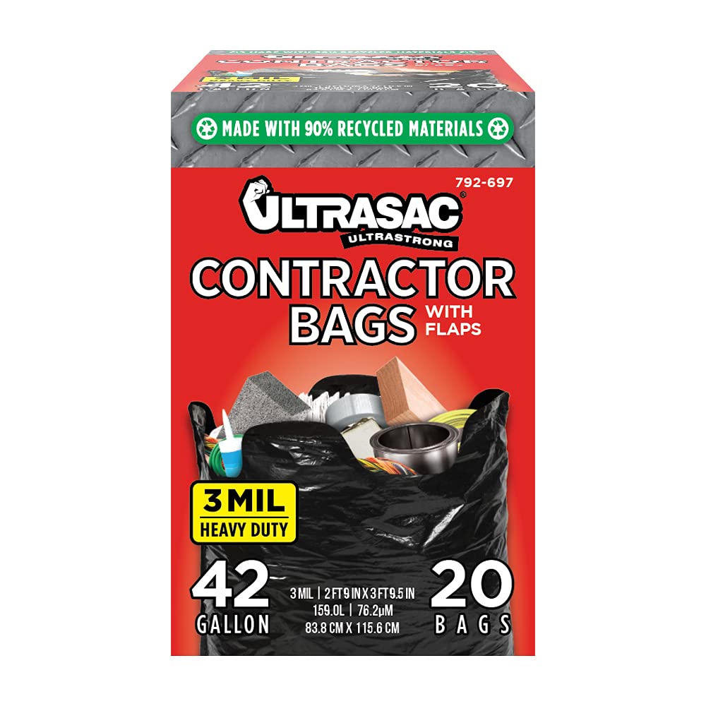 42 Gallon 120 Pack Black Heavy Duty Contractor Bags V11951