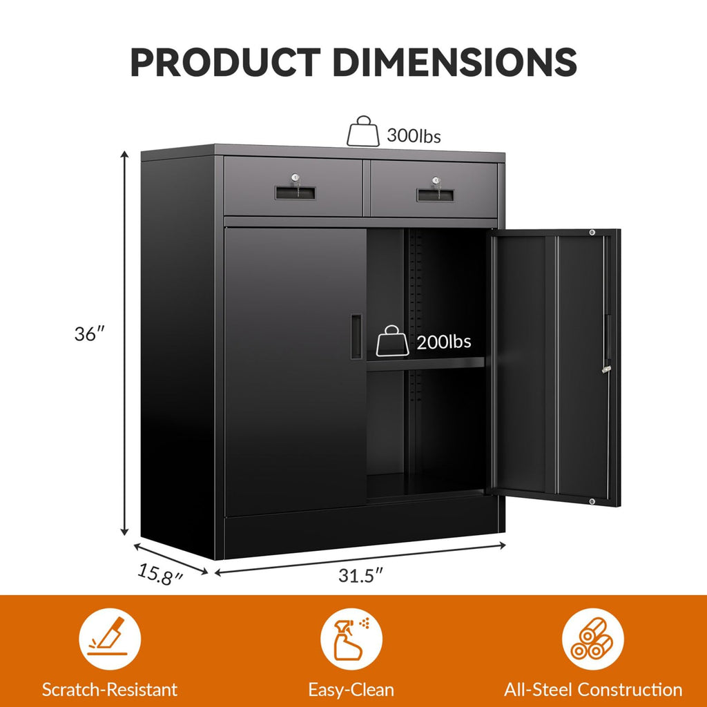 Black Metal Storage Cabinet with 2 Drawers E358914