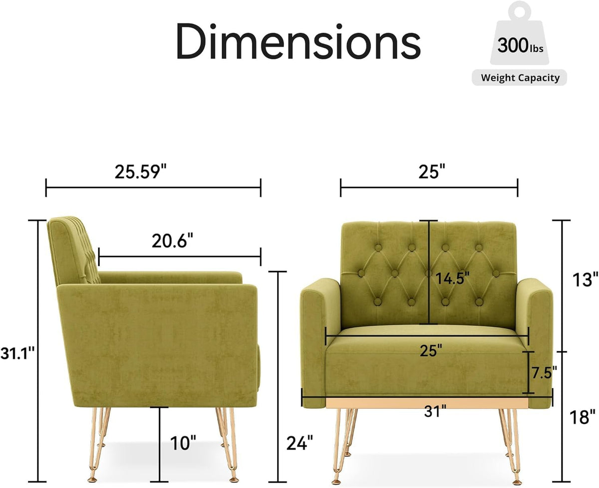 Green Velvet Accent Chair with Arm H52824