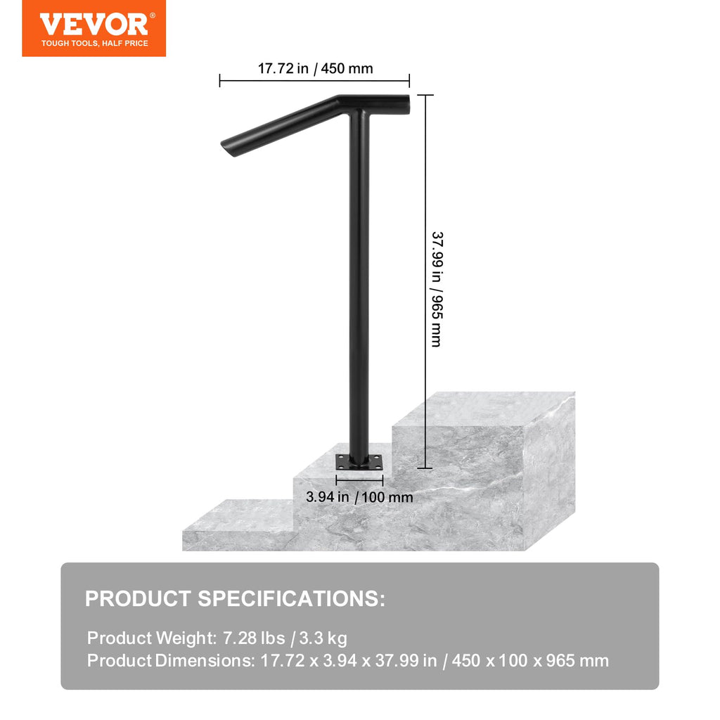 Black Steel Railing 330LBS Capacity Metal Handrails P7771