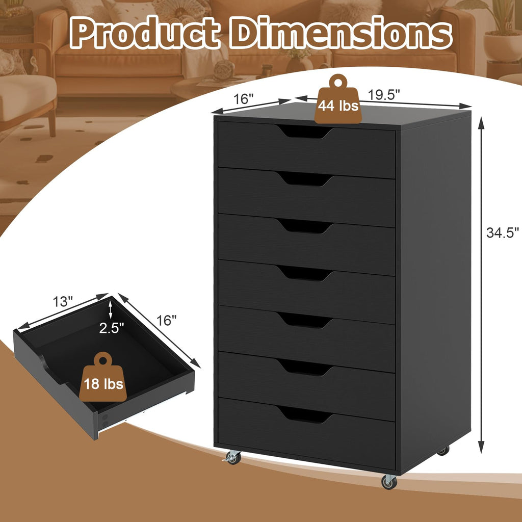 7 Drawer Wooden Storage Cabinet with Casters M86739