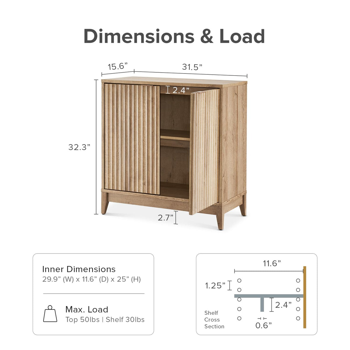 Fluted Storage Cabinet with Adjustable Shelf V7726