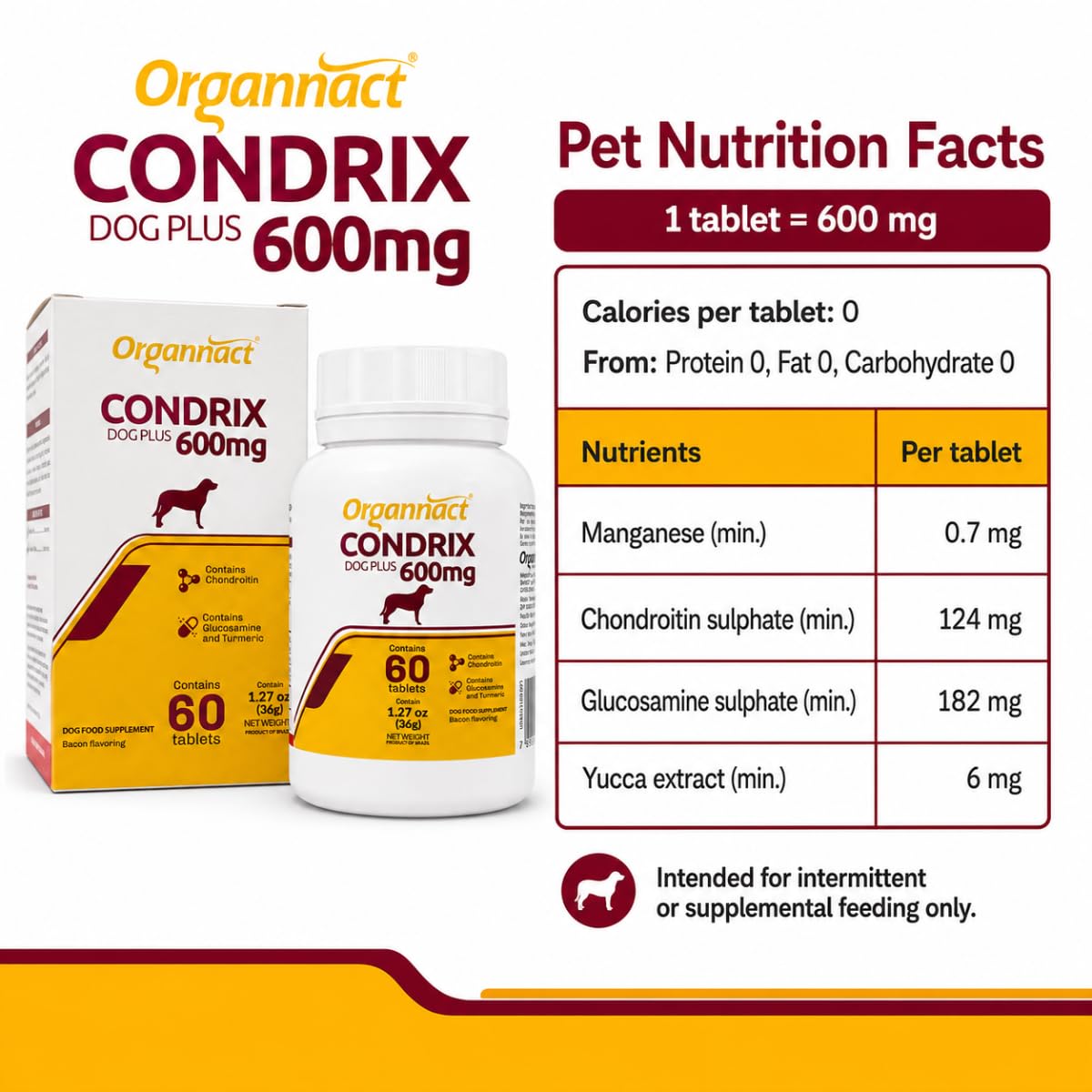 Bacon Flavored Glucosamine Chondroitin Turmeric Dog Supplement 60 Count D61641