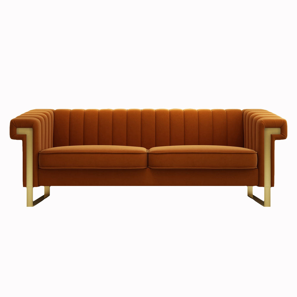 84 Inch Orange Velvet Chesterfield Sofa C59600