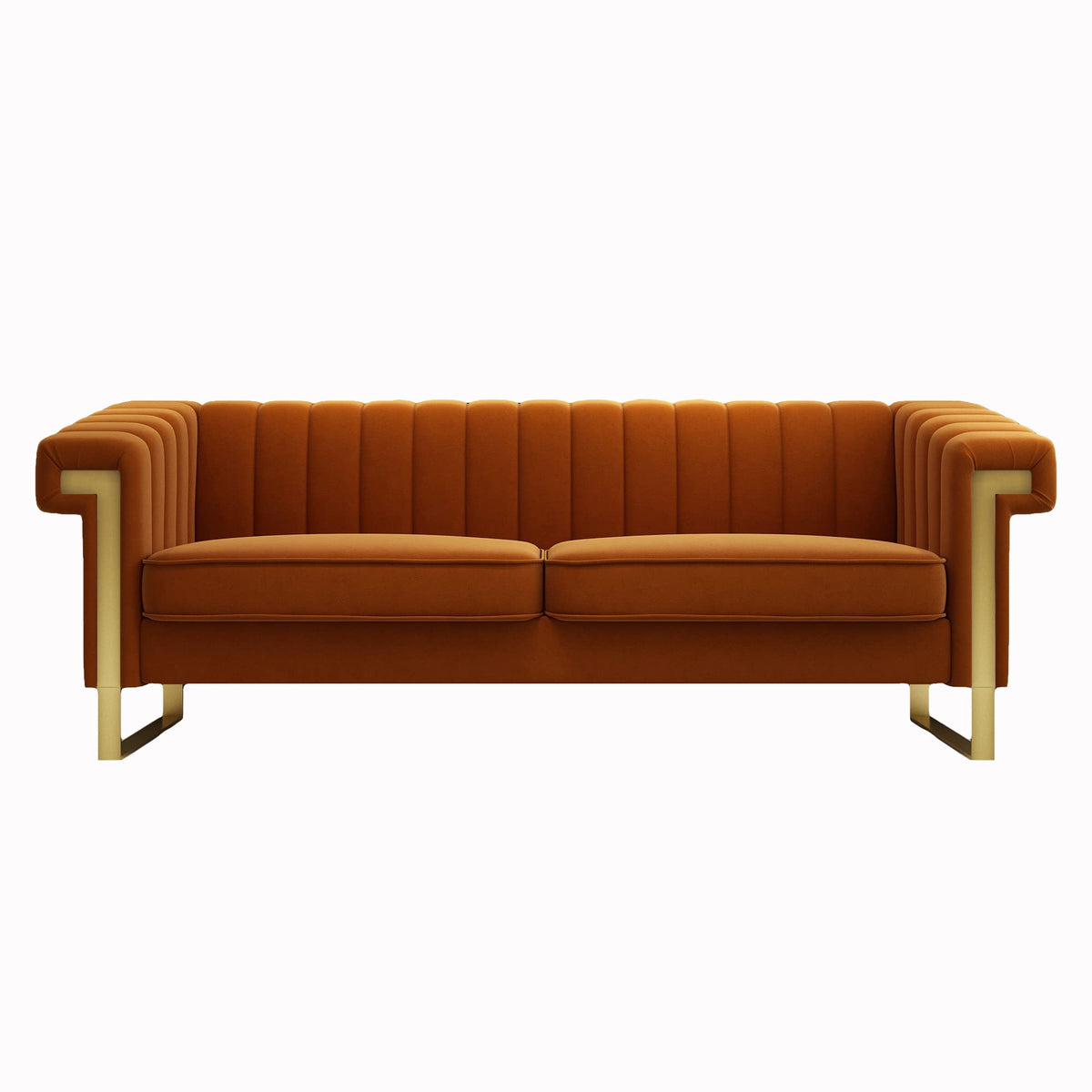 84 Inch Orange Velvet Chesterfield Sofa C59600