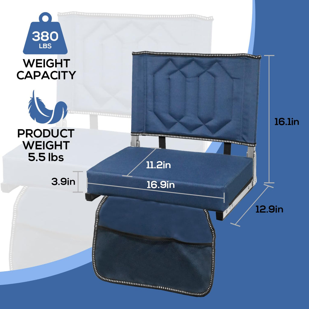 Portable Folding Stadium Seats with Back Support and Cushion, Navy, 2Pack J427502