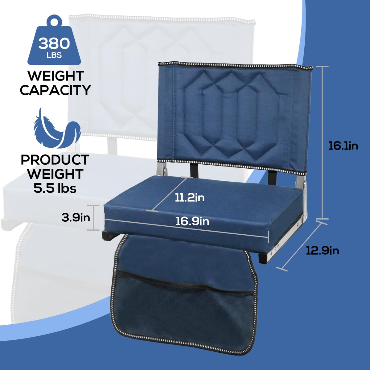 Portable Folding Stadium Seats with Back Support and Cushion, Navy, 2Pack J427502
