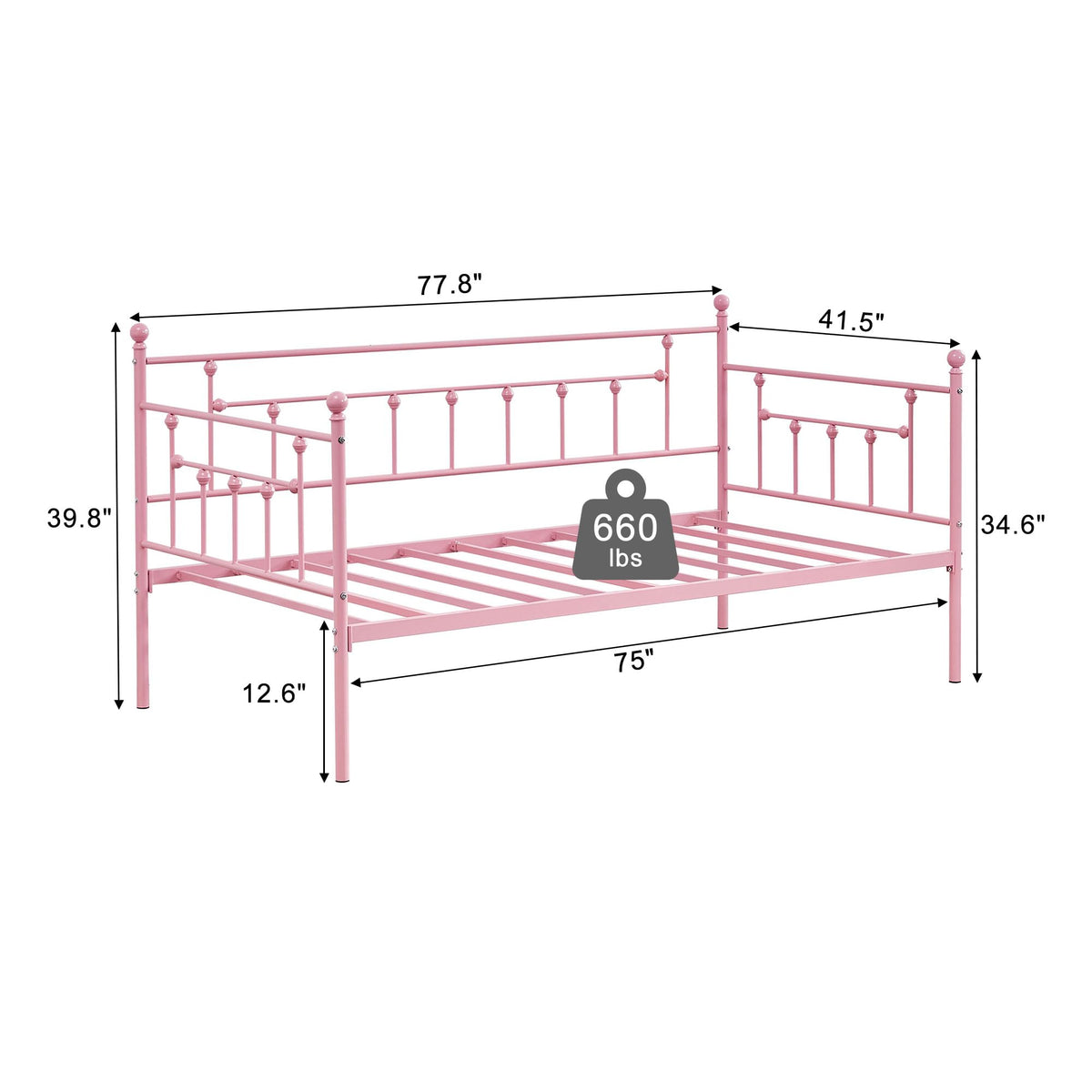 Twin Size Metal Daybed Frame with Headboard K673