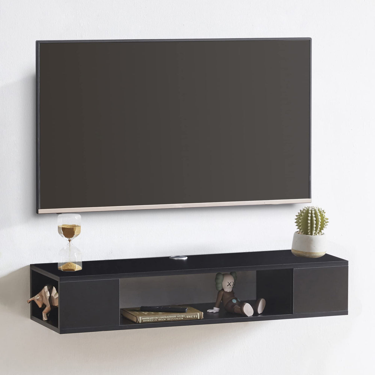 Black Wall Mounted Floating TV Stand with Storage B58341