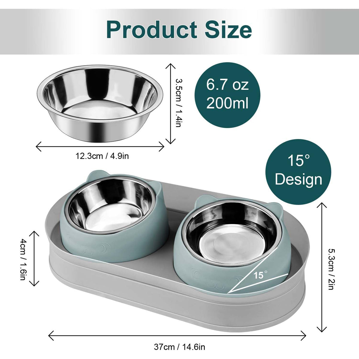 Tilted Stainless Steel Cat Food and Water Bowl Set O1165