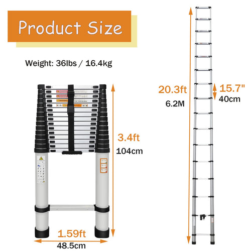 20.3ft Aluminum Telescoping Ladder with Hooks C562