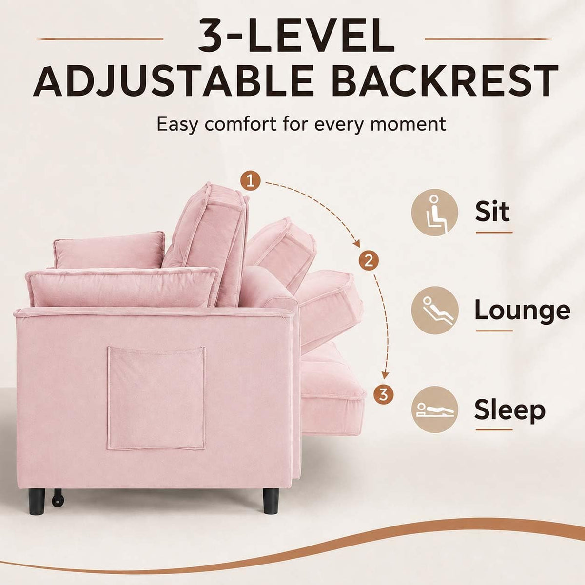 Pink Velvet Convertible Sofa Bed R834273