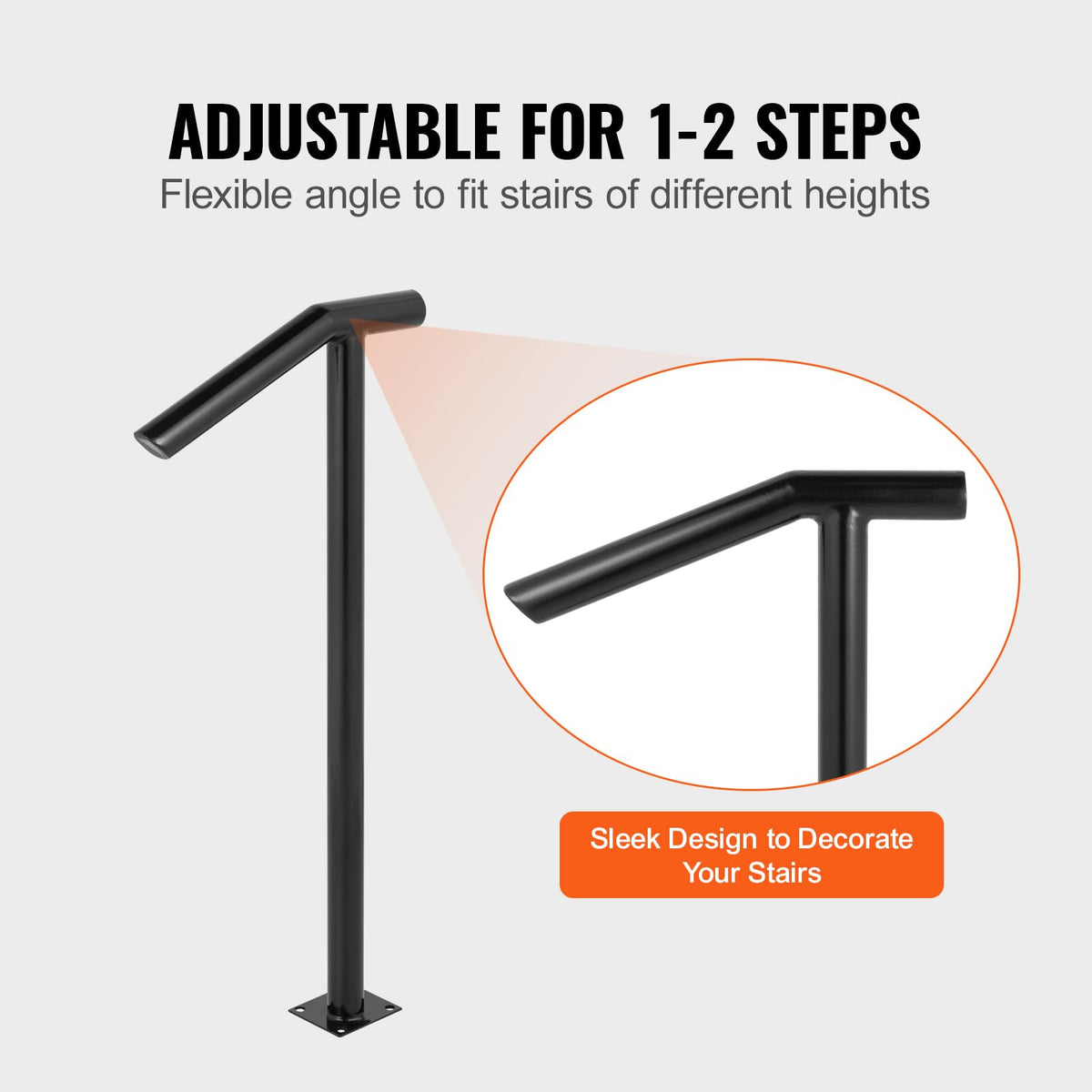 Black Steel Railing 330LBS Capacity Metal Handrails P7771