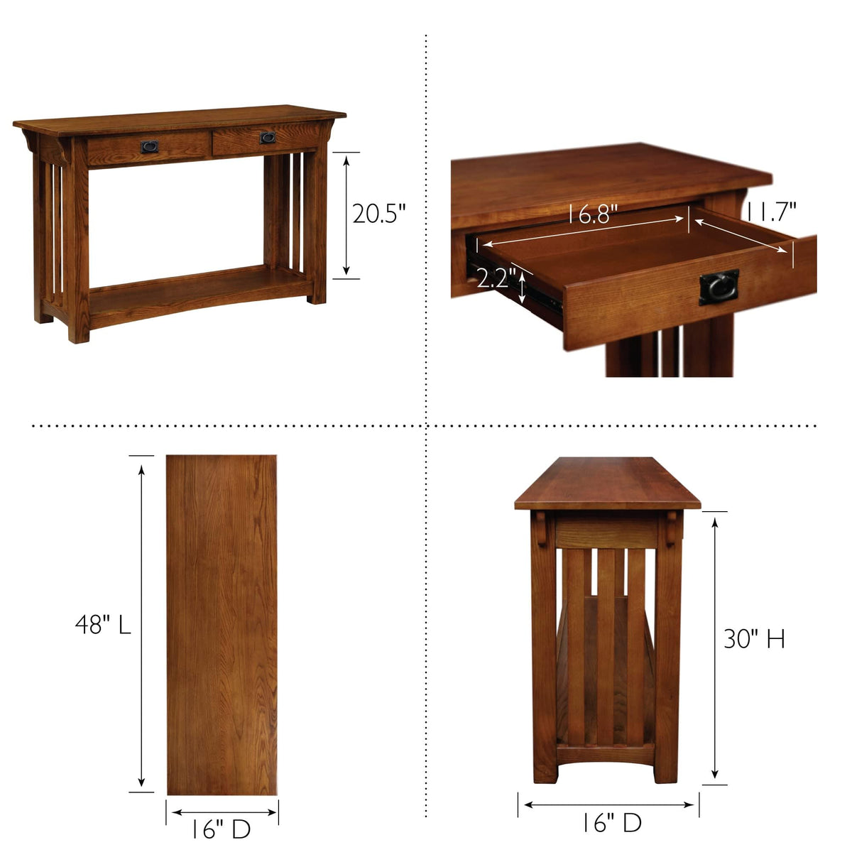Transitional Solid Ash Console Table with 2 Drawers X194