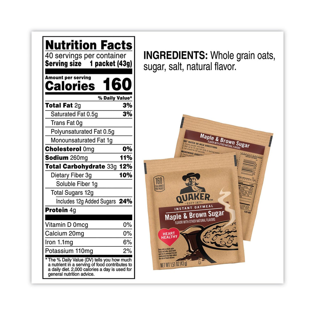 Instant Oatmeal Cereal, Maple and Brown Sugar, 40-1.51 oz packets R735