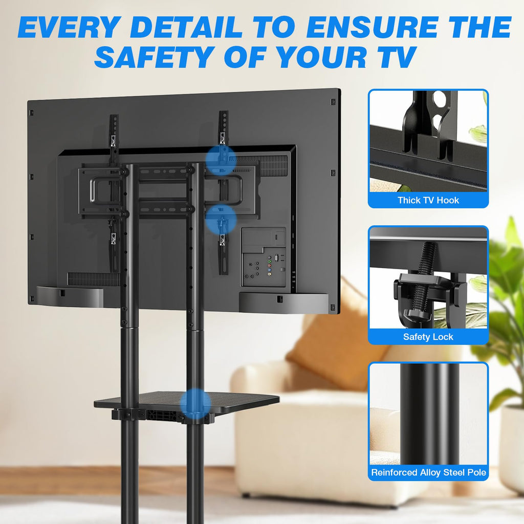 Rolling TV Stand with Laptop Shelf, Height Adjustable up to 88lbs G1426