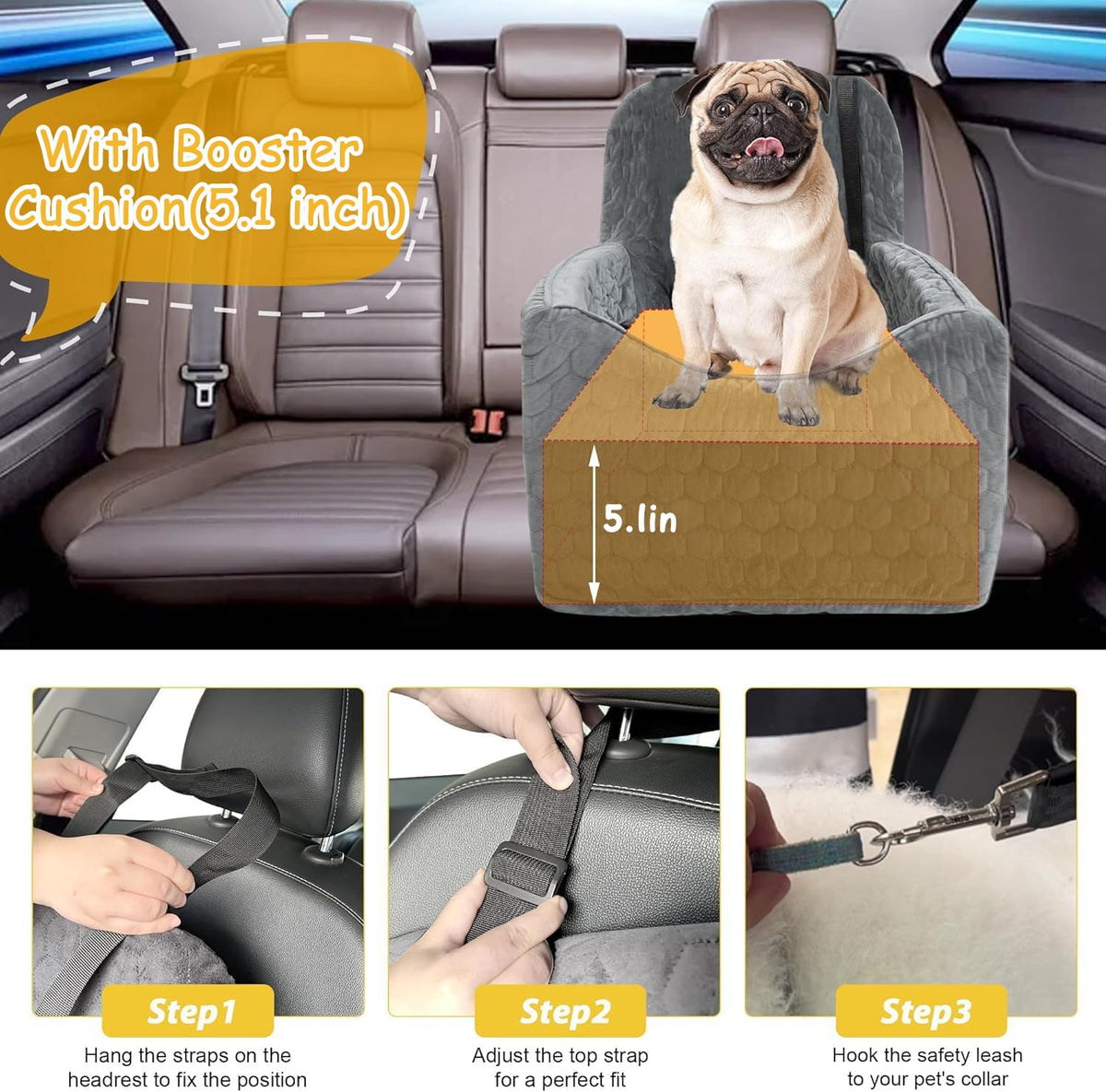 Memory Foam Dog Booster Seat with Washable Removable Cover U3540