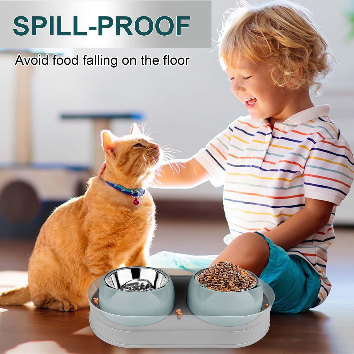 Tilted Stainless Steel Cat Food and Water Bowl Set O1165