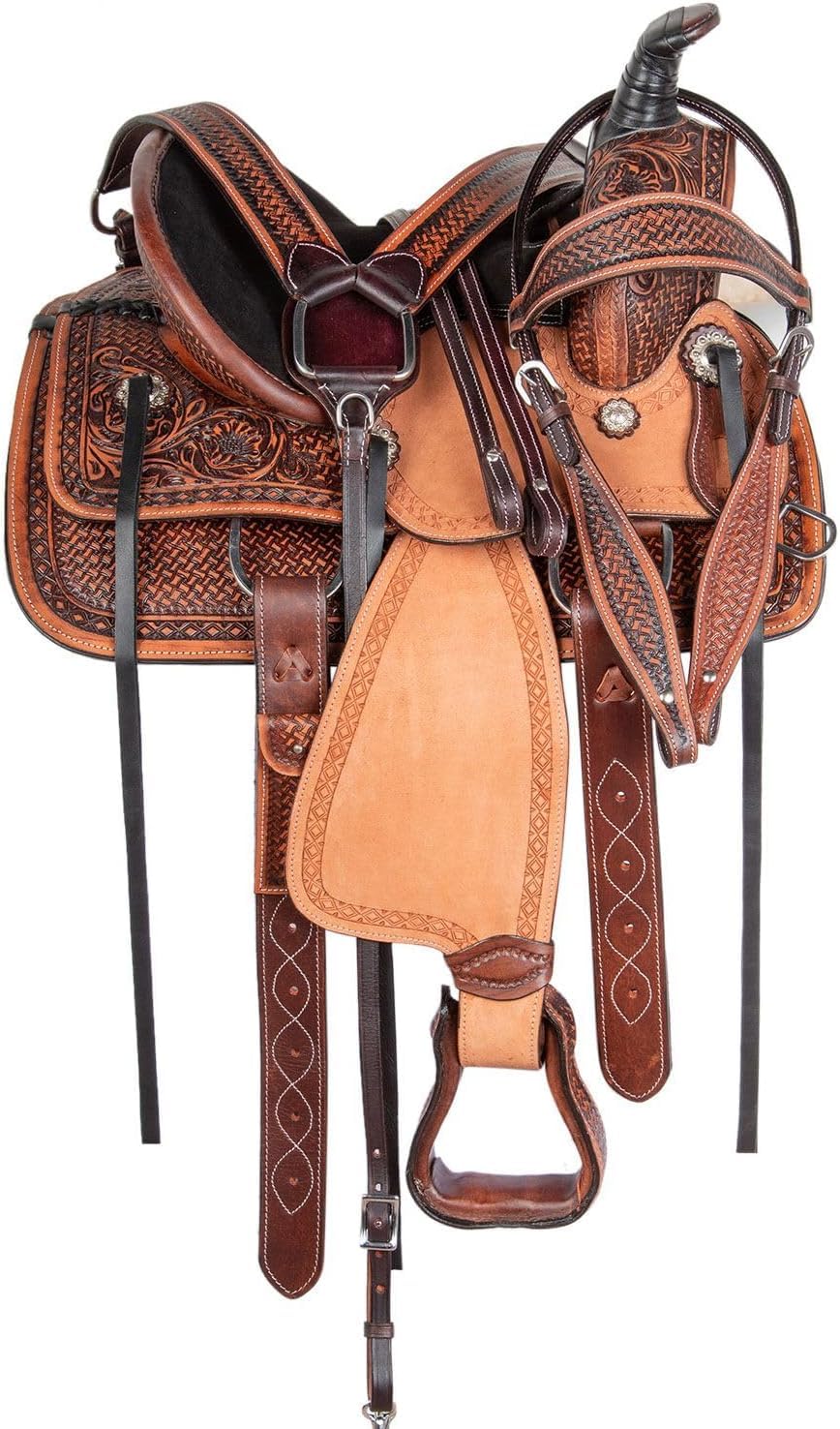Leather Horse Saddle Set with Tack & Stirrups U7937