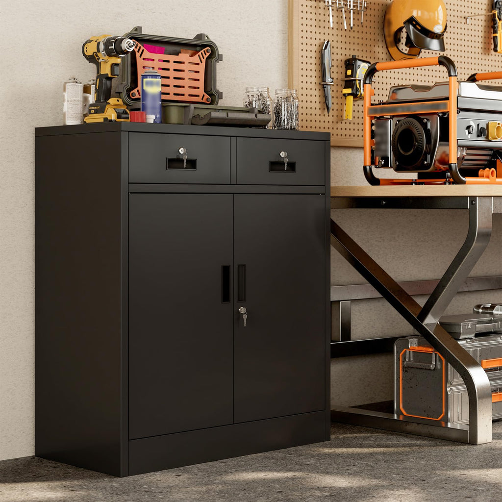 Black Metal Storage Cabinet with 2 Drawers E358914