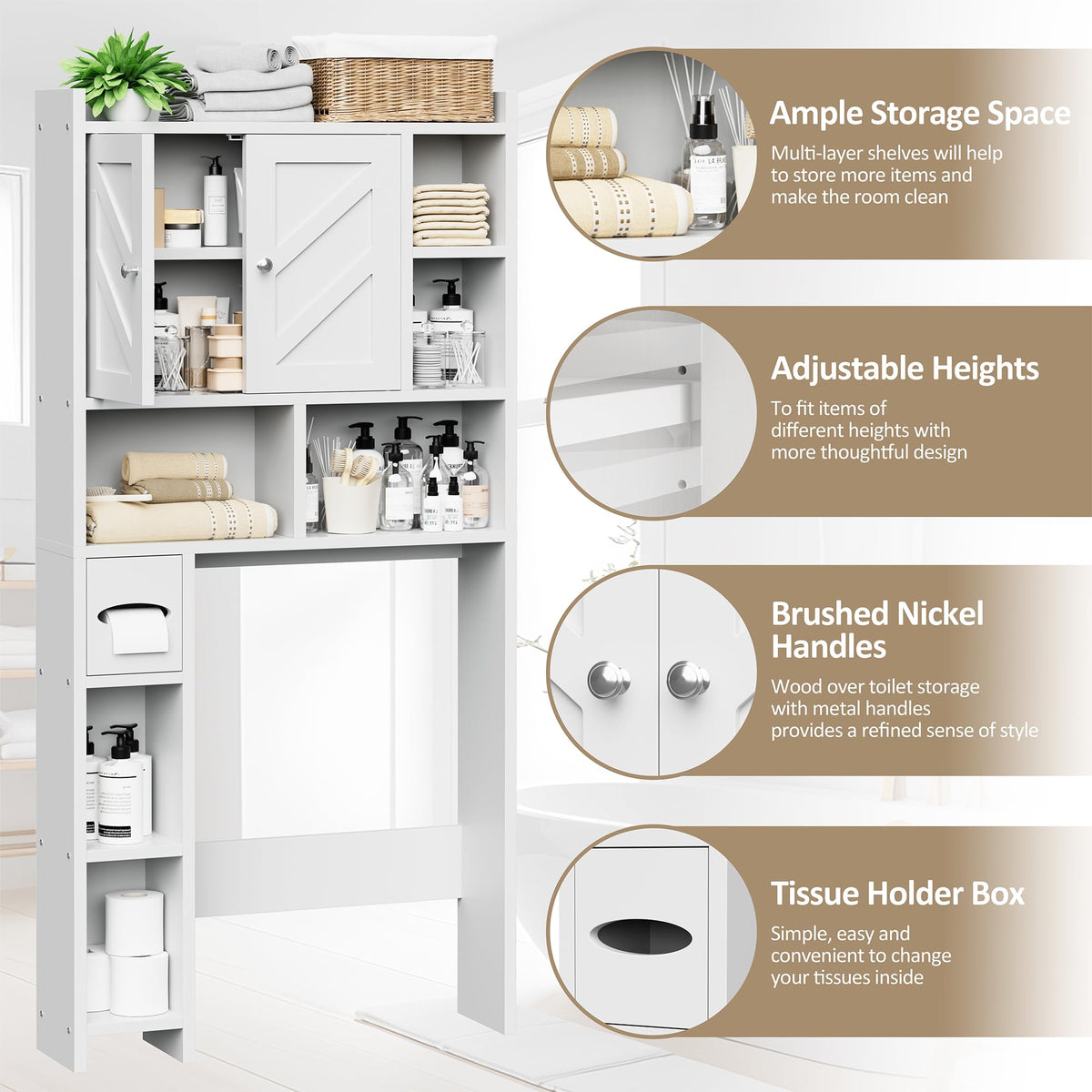 White Over the Toilet Storage Cabinet with Adjustable Shelf C63184