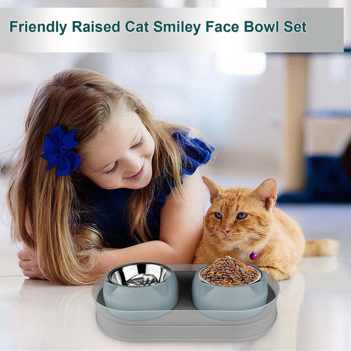 Tilted Stainless Steel Cat Food and Water Bowl Set O1165
