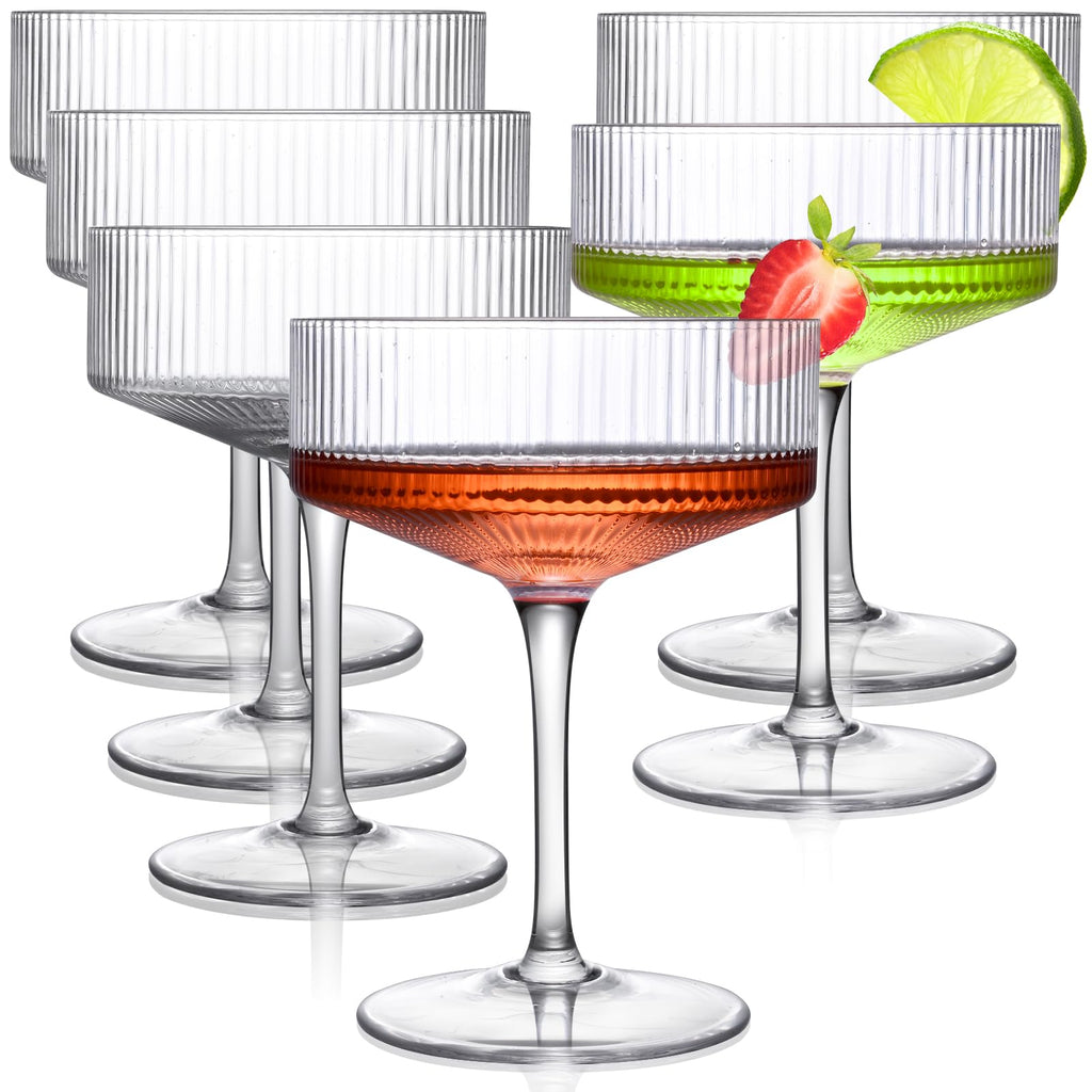 Ribbed Coupe Glasses Set of 6 Crystal Handmade 10Oz A873