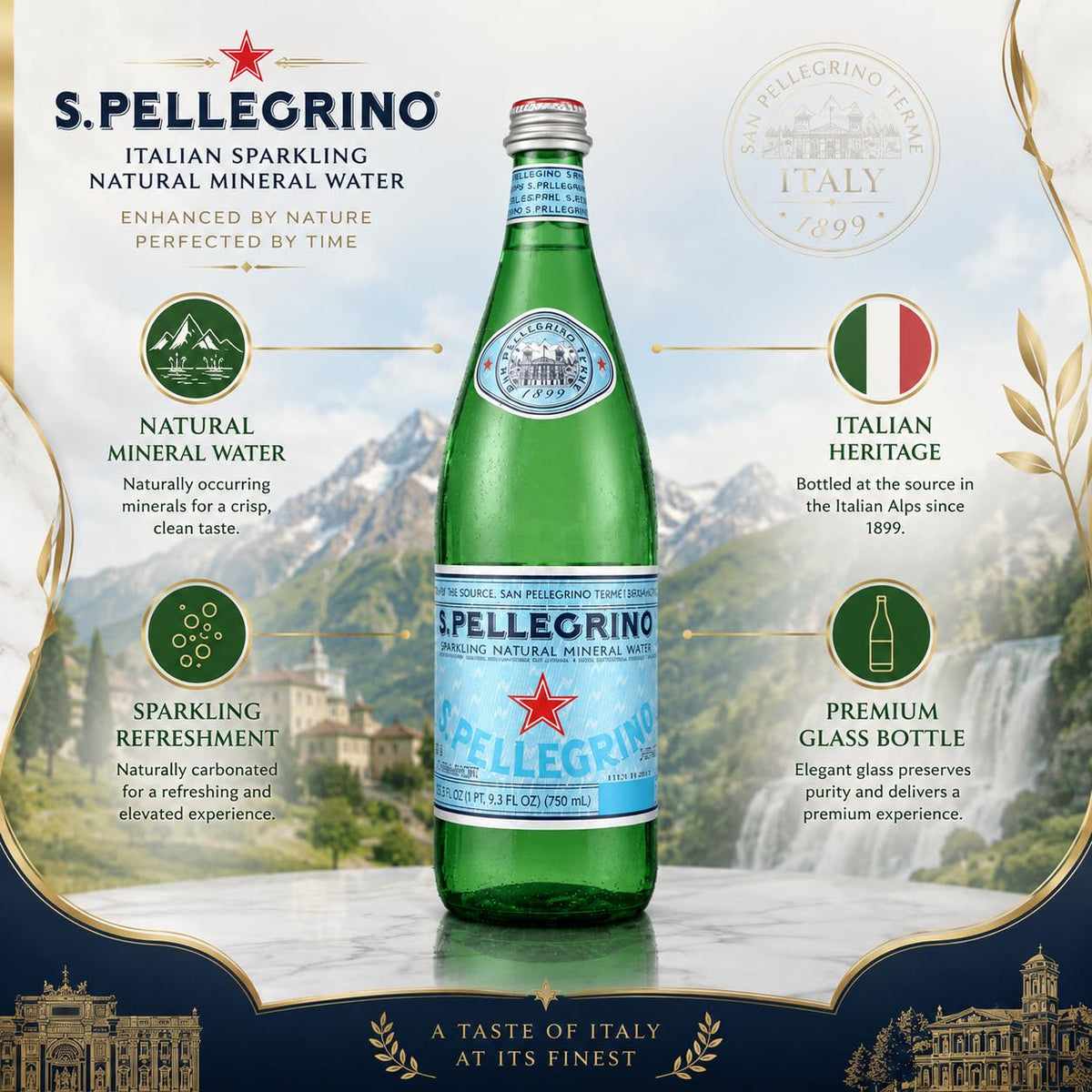 Sparkling Natural Mineral Water 750 mL Glass Bottles 5 Pack D553