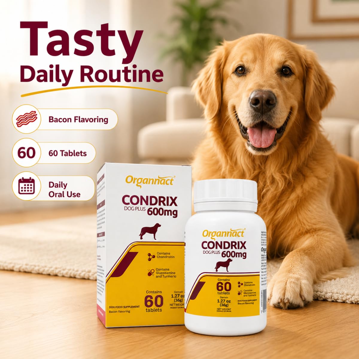 Bacon Flavored Glucosamine Chondroitin Turmeric Dog Supplement 60 Count D61641