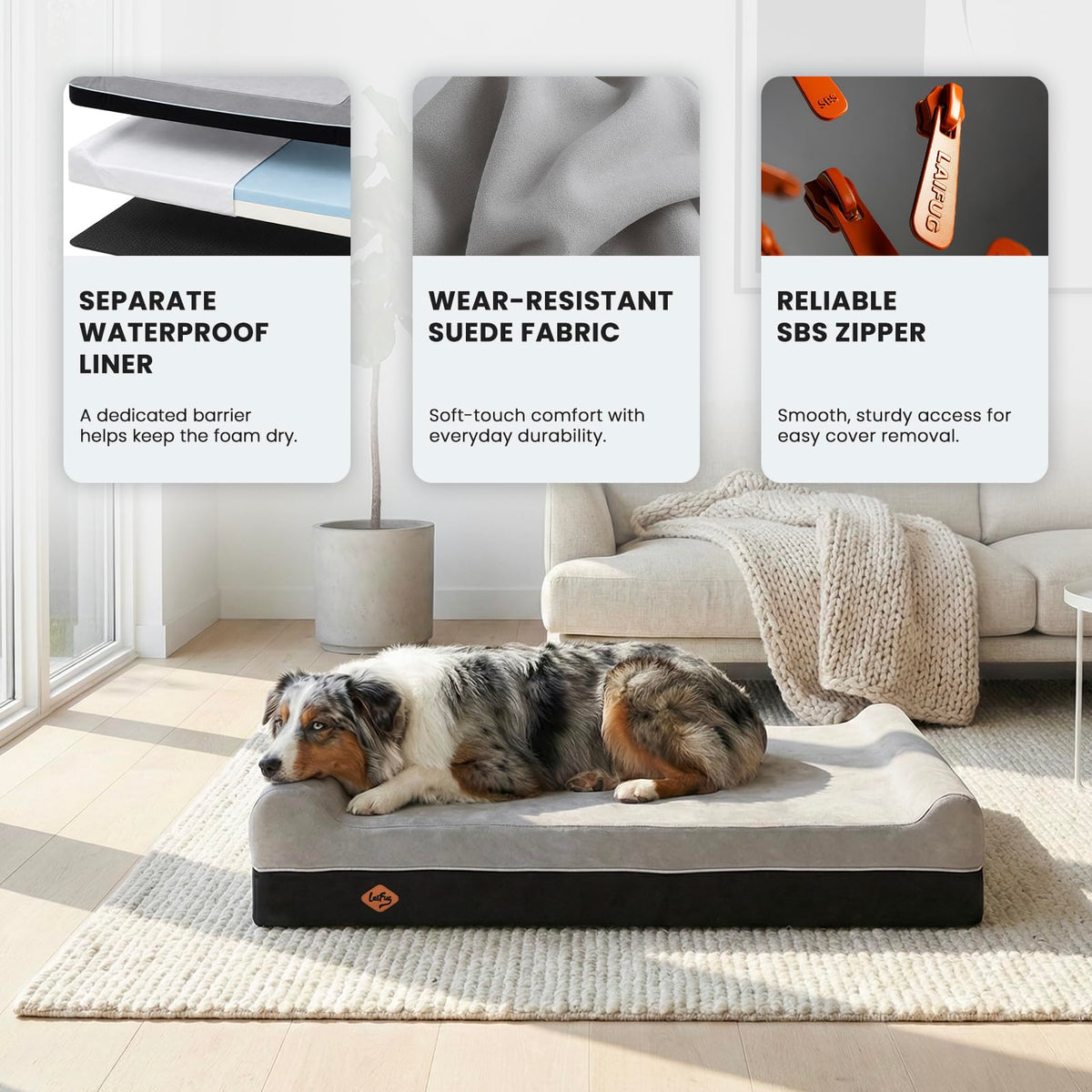 Slate Grey Memory Foam Orthopedic Dog Bed D9372