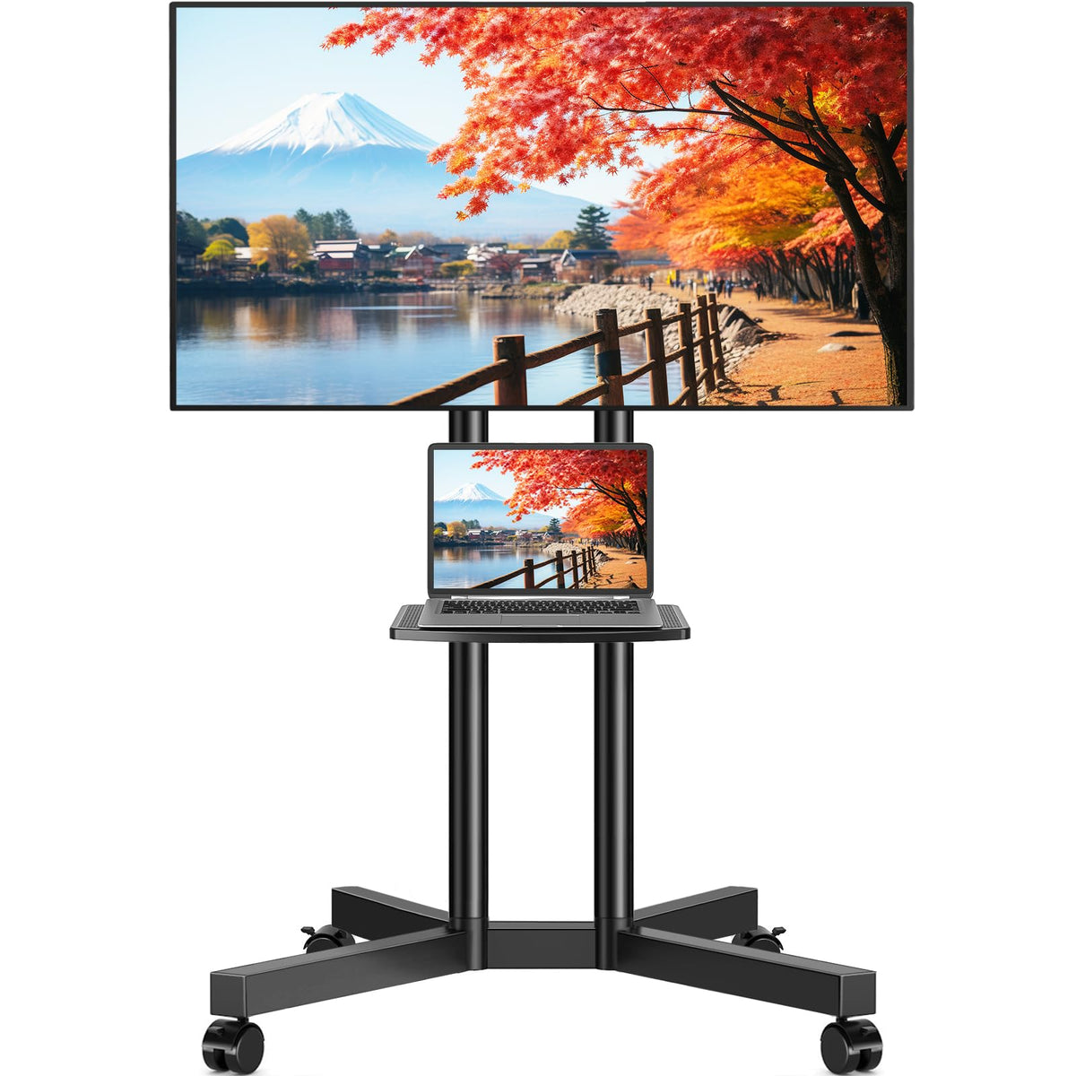 Rolling TV Stand with Laptop Shelf, Height Adjustable up to 88lbs G1426