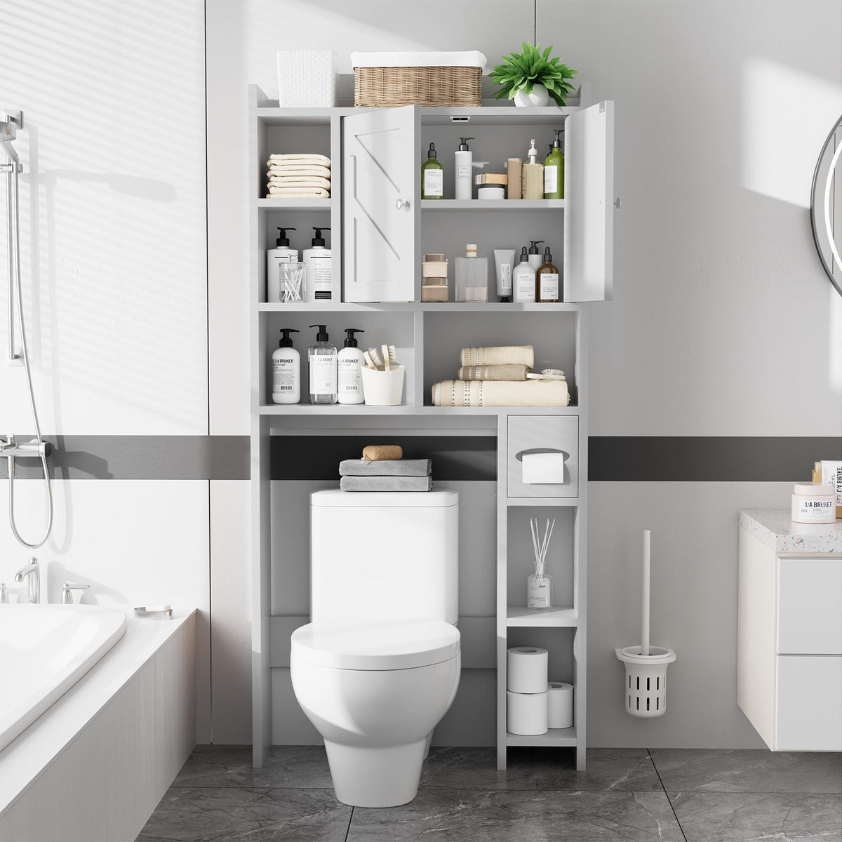 White Over the Toilet Storage Cabinet with Adjustable Shelf C63184