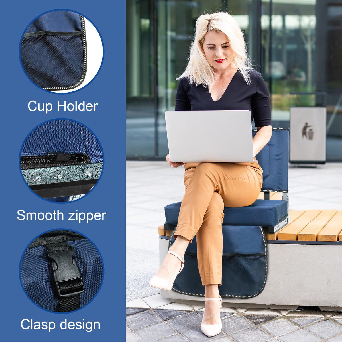Portable Folding Stadium Seats with Back Support and Cushion, Navy, 2Pack J427502
