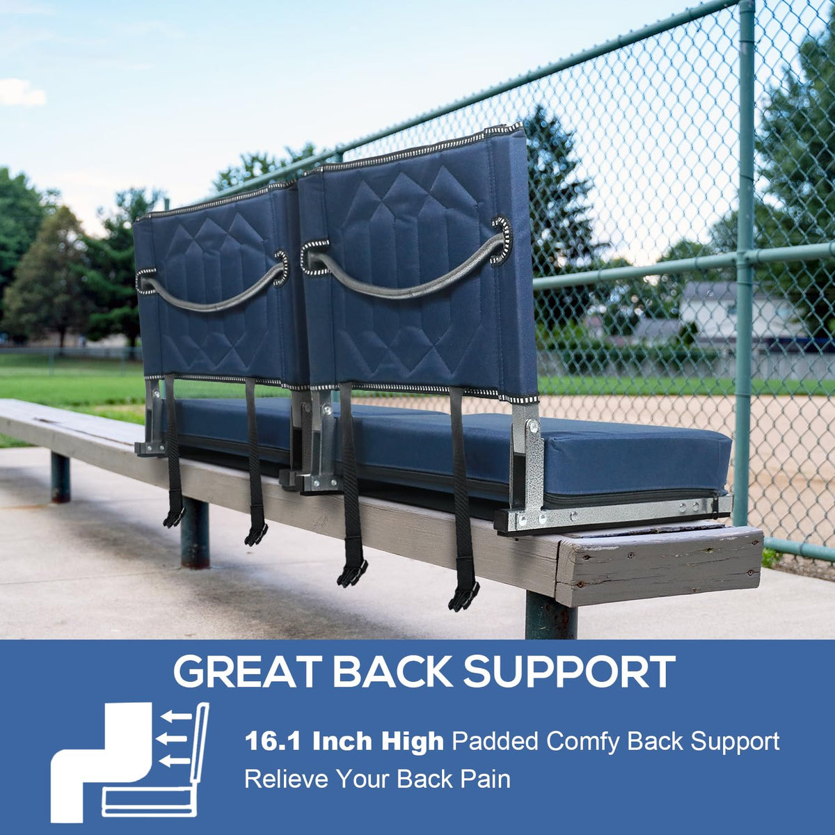 Portable Folding Stadium Seats with Back Support and Cushion, Navy, 2Pack J427502