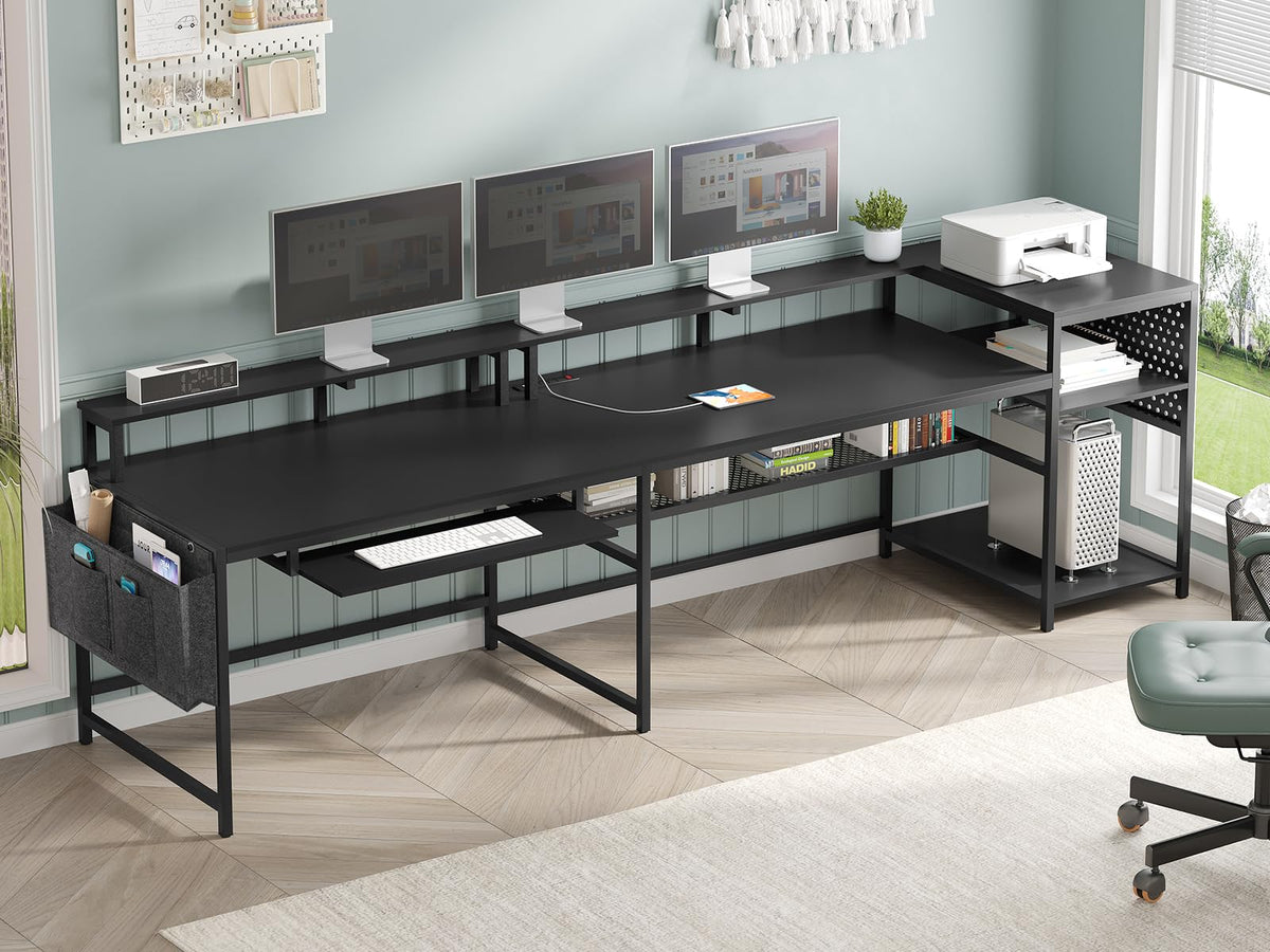 L Shaped Gaming Desk with Power Outlets & LED Strip V85921