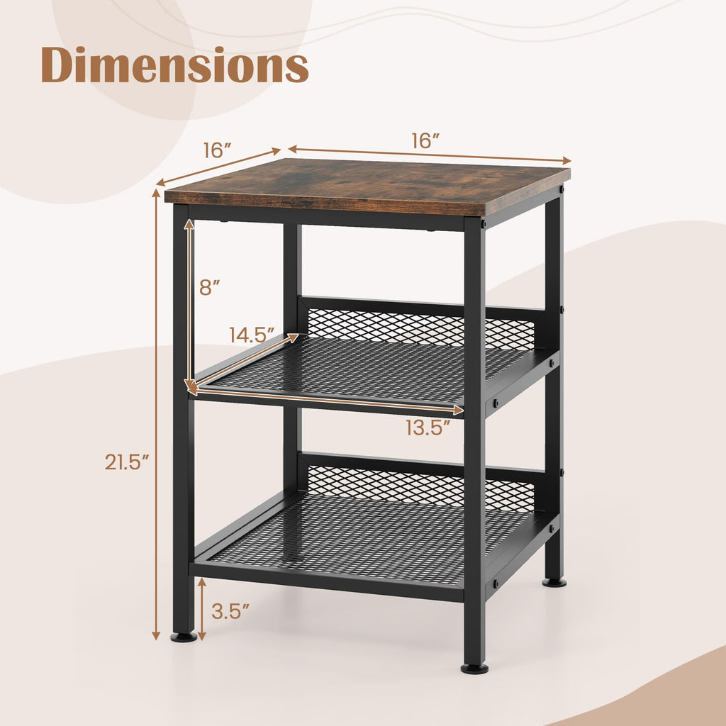 3-Tier End Table Set of 2 with Mesh Storage Shelves Y38786