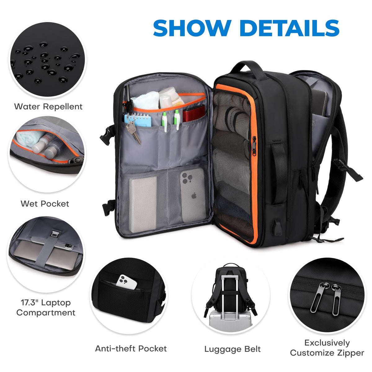 Carry On Travel Backpack Black S506136