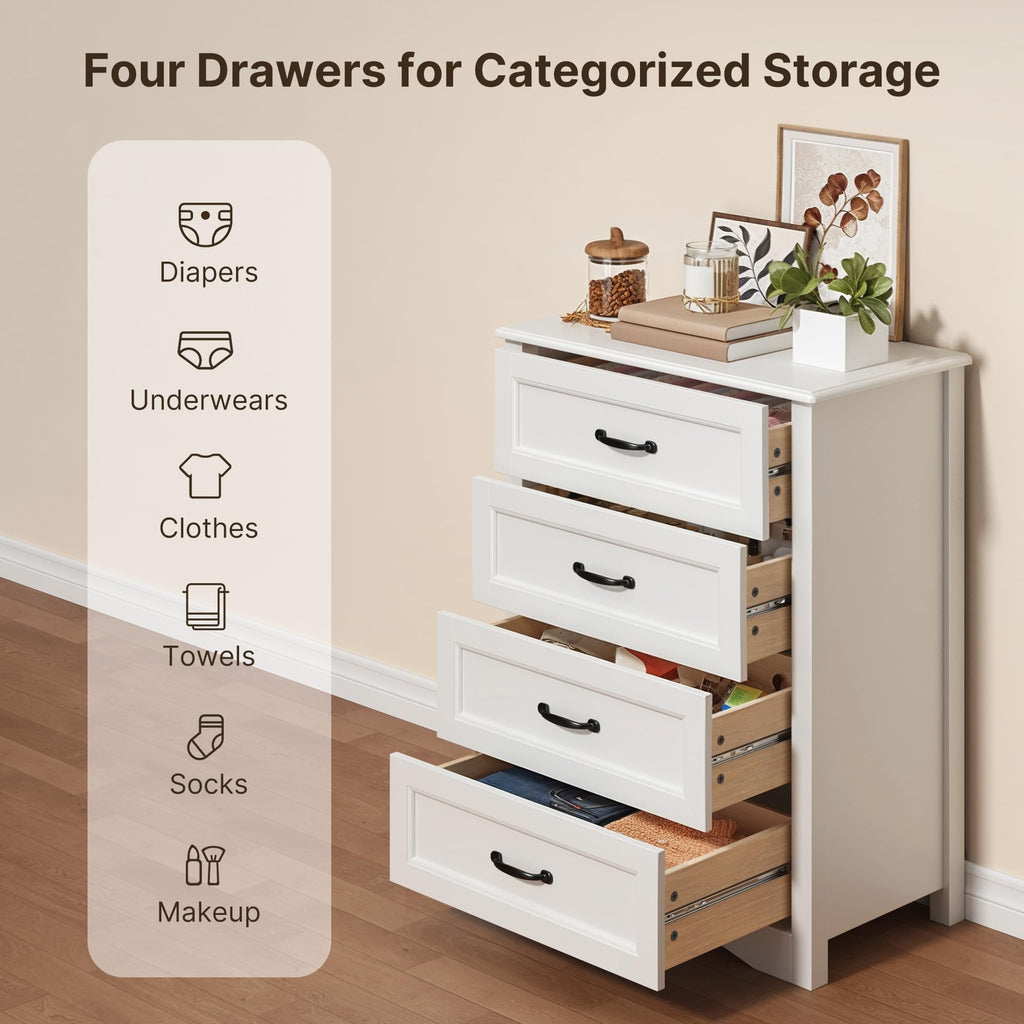 White 4 Drawer Wood Dresser H3517