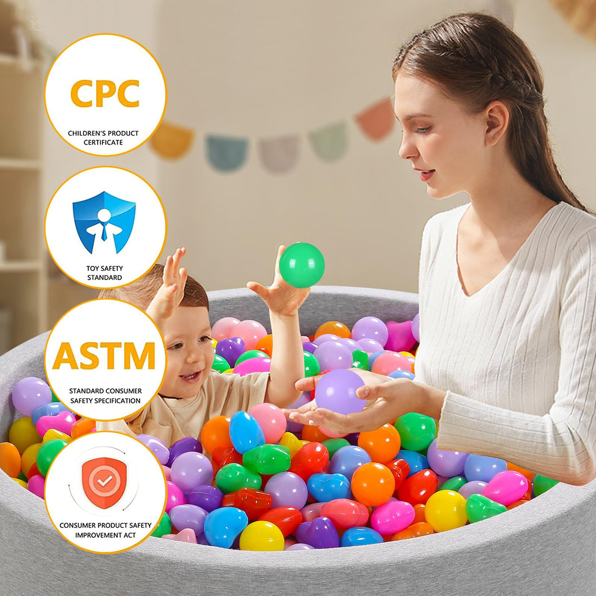 Pack of 100 200 500 BPA Free Non-Toxic Crush Proof Play Balls L95431